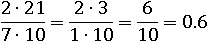 (2∙21)/(7∙10)=(2∙3)/(1∙10)=6/10=0.6