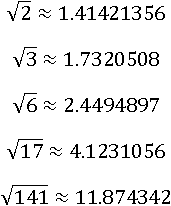 √2≈1.41421356; √3≈1.7320508
