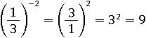 (1/3)^(−2)=(3/1)^2=3^2=9