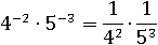 (4^(−2))∙(5^(−3)) = 1/4^2)∙(1/5^3)