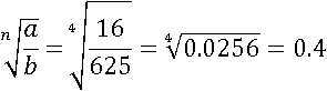 ∜(16/625)=∜(16/625)=∜0.0256=0.4