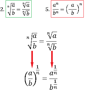 n√(a/b)=n√(a)/n√(b) и (a^n)/(b^n)=(a/b)^n