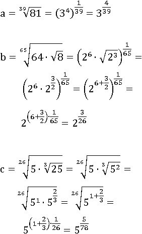 a=3^(4/39); b=2^(3/26); c=5^(5/78)
